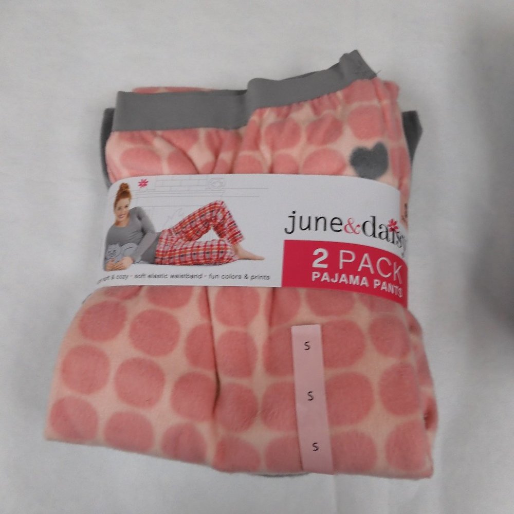 June & Daisy 2 Pack Soft Pajama Pants Pink and Gray Size Large (12-14)